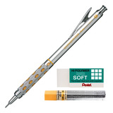 Kit Lapiseira Pentel Graphgear 1000 0.9mm Grafite Borracha