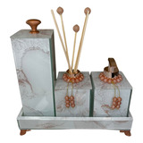 Kit Lavabo Trio Com Bandeja Decoração Completa Varias Cores