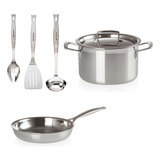 Kit Le Creuset Frigideira + Caçarola + Utensílios Aço Inox