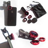 Kit Lentes Fisheye 180º Macro + Wide P/ iPhone Galaxy