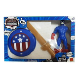 Kit Liga Dos Heróis Capitão Boneco, Espada, Escudo E Mascara Cor Azul