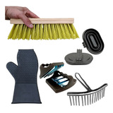 Kit Limpeza Limpa Banho Cavalo Pente Luva Escova Raspador