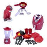Kit Liquidificador Brinquedo Cafeteira Chef Vermelho 20pç