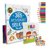 Kit Livro 365 Atividades Bíblicas + A Bíblia Da Criança Capa Dura + 6 Canetinhas Brinde - 0 A 8 Anos Livro Infantil