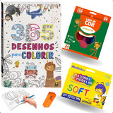 Kit Livro 365 Desenhos + 24 Lápis Cor + Massinha Modelar 