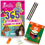 Kit Livro Barbie 365 Desenhos Para Colorir + Caixa 24 Lapis