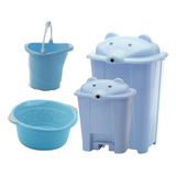 Kit Lixeira /cesto /balde /bacia Cabeça De Urso Adoleta Azul