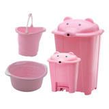 Kit Lixeira /cesto /balde /bacia Cabeça De Urso Adoleta Rosa