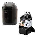 Kit Lixeira 4 Litros Cozinha Pia E Porta Detergente Preto