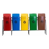 Kit Lixeira Coleta Seletiva 60l Tampa Estrutura Aço Com 5
