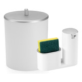 Kit Lixeira Cozinha 5l E Dispenser Porta Detergente Luxo