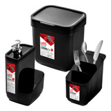 Kit Lixeira Porta Detergente Esponja Escorredor De Talheres