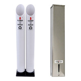 Kit Lixeira Suporte Para Copo Descartavel Inox Duplo Agua