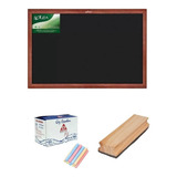 Kit Lousa Quadro Negro 60x40 Com Apagador E Giz Colorido