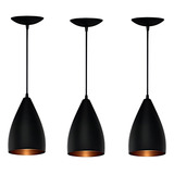 Kit Luminárias 3 Ilumania Pendentes De Teto Vegas Decoração Moderna Cor Preto/cobre Voltagem 110v/220v