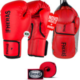 Kit Luva Boxe Muay Thai Vermelha Bandagem Elástica 16oz