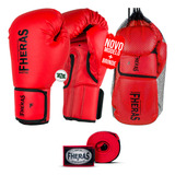 Kit Luva Boxe Muay Thai Vermelha Bandagem Elástica 16oz