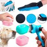 Kit Luva + Lava Pelos Escova + Dispenser Banho Shampoo Pet