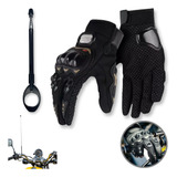 Kit Luva Motoqueiro C/ Proteção Antiderrapante + Antena Inox