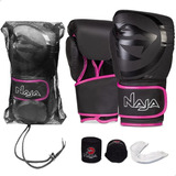 Kit Luva Muay Thai Boxe Naja Black Line Com Bucal E Bandagem