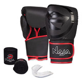 Kit Luva Naja Black Line Muay Thai Boxe + Bandagem + Bucal