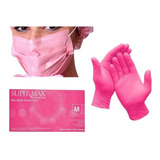 Kit Luva Nitrílica Rosa 100 +