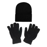 Kit Luvas Touca Lã Preta Inverno Frio Masculino Feminino Par