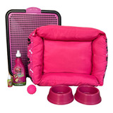 Kit Luxo Caminha Transporte Casinha Plástica Para Cães Peq