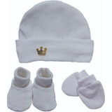 Kit Luxo Touca, Luva E Meia Sapatinho Para Bebê Maternidade