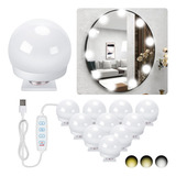 Kit Luz De Espelho Maquiagem Camarim 10 Lâmpadas Led 3 Cores