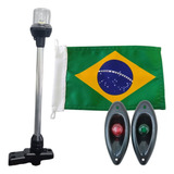 Kit Luz De Navegação Led Olho De Tubarão Cinza + Mastro + Ba
