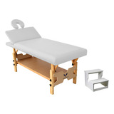 Kit Maca Reclinável 3 Posições Altura Regulável Escada 2 Degraus Mdf Estética Massagem Tatuagem Cor Branco