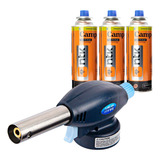 Kit Maçarico Culinário Cozinha Portátil + 3 Gás Refil Ntk