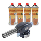 Kit Maçarico Culinário Cozinha Portátil + 4 Gás Refil Ntk