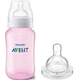 Kit Mamadeira Avent 330ml Rosa Bico N°3 + 1 Bico Extra N°4 Philips