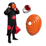 Kit Manto Capuz Akatsuki Máscara Anel Naruto Capa Cosplay