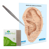 Kit Mapa Acupuntura Auricular Pinça 12cm Ponto Semente 70un