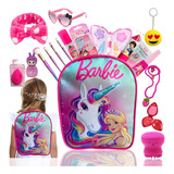 Kit Maquiagem Infantil Mochila Barbie Unicórnio Presente 