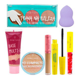 Kit Maquiagem Paleta Contorno Blush Iluminador Base Facial