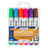 Kit Marcador Caneta Piloto P/ Quadro Branco Escolar 6 Cores