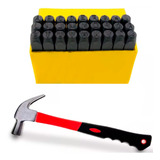 Kit Marcador Punção Alfabeto + Martelo Aço Forjado