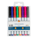 Kit Marcador Quadro Branco Brw Ponta Fina 8 Cores Ponta 1mm Cor Variadas