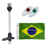 Kit Mastro De Popa 12v + Olho De Tubarão Led + Bandeira