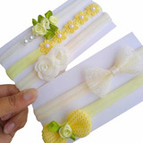 Kit Maternidade Amarelo Com 5 Laços Faixinhas Bebê Delicado