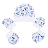 Kit Maternidade Bebê Malha Touca Luva Sapatinho Azul Menino