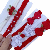 Kit Maternidade Vermelho Faixinha Laço Bebê Menina