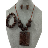 Kit Maxi Colar Com Pulseira Brincos Pingente Quadrado Resina