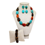 Kit Maxi Colar Pulseira E Brinco Feminino Conjunto Bijuteria