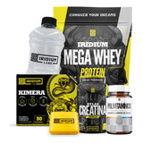 Kit Mega Whey + Creatina Cáps + Kimera 30 + Polivit + Galão Sabor Morango