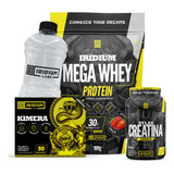 Kit Mega Whey + Creatina Cáps+ Kimera Thermo 30+ Galão 950ml Sabor Morango